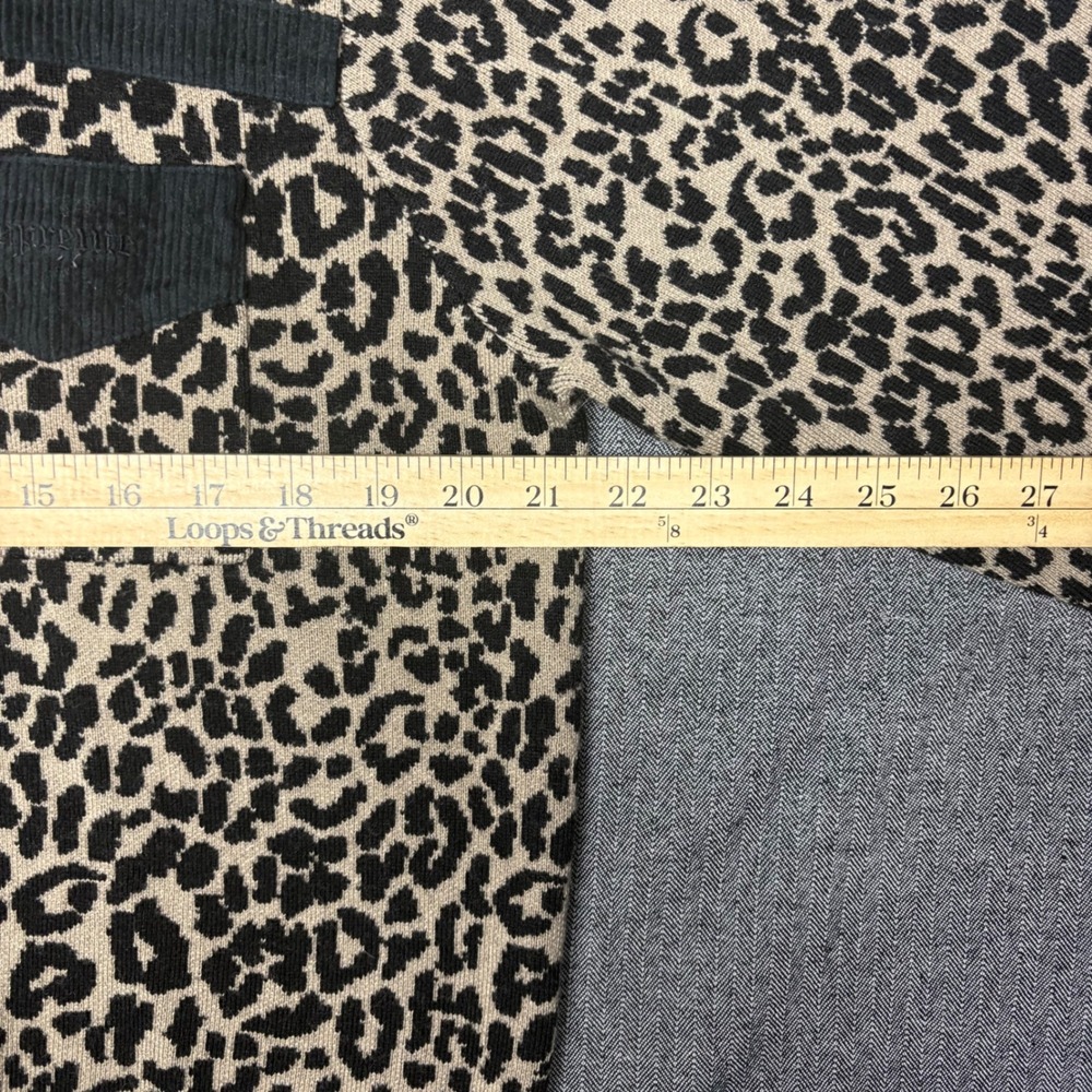 Supreme Leopard Corduroy Zip Up Sweater Tan Black Merino Wool Mens Large L F/W18 - Picture 6 of 7